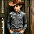 thumbnail image 2 of Little Boys Long Sleeve Shirt Cowboy Graphic Print Lapel Collar Western Cowboy Button Down Casual Summer Tops Basic Blouse Size 6-7T, 2 of 4