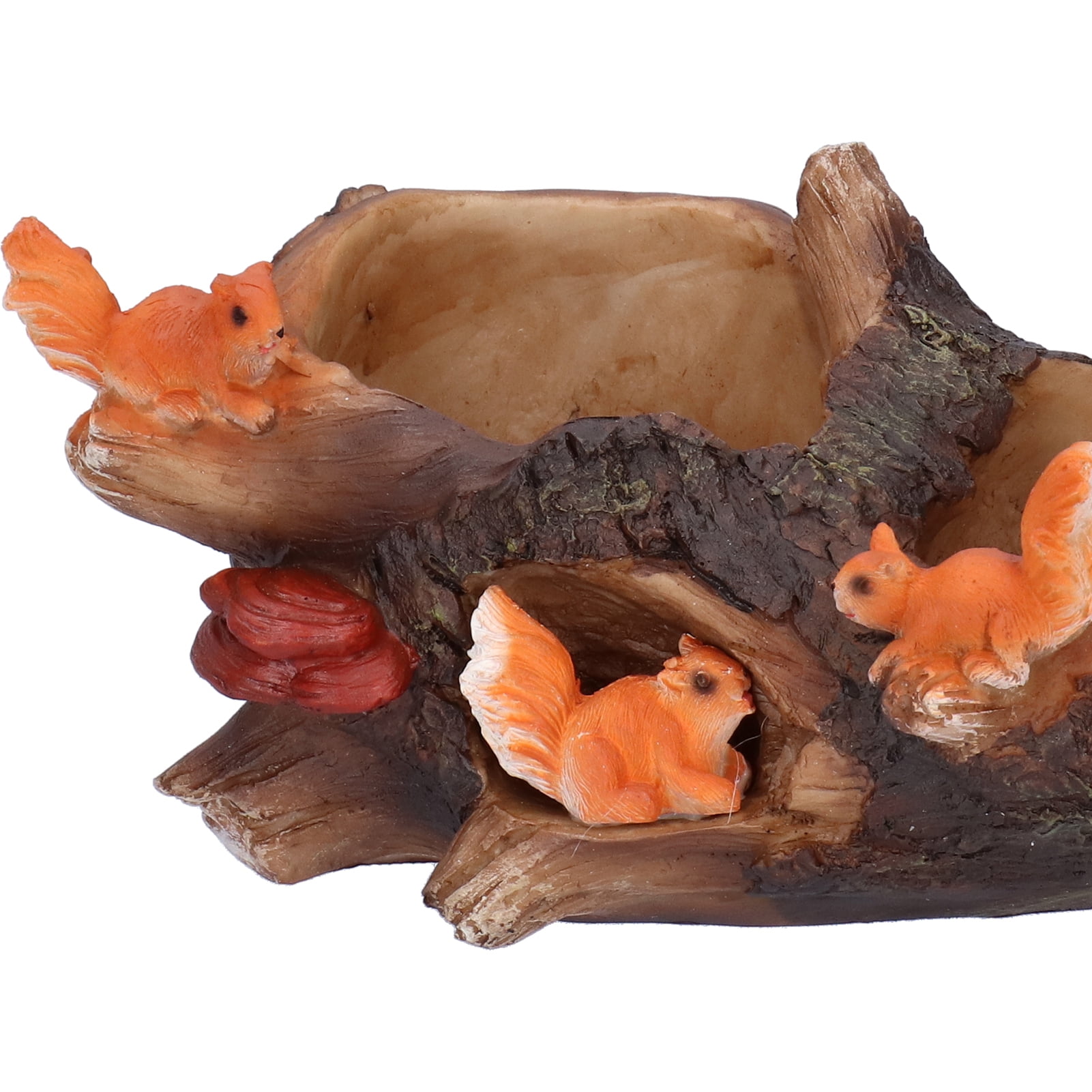 Xirurus Innovative Waterproof Resin Plant Pot Quirky Squirrels Chasing Tree Stump Design Succulent Flower Bonsai Planter Quirky Decorative Gardening Container 10.23x6.30x5.12 Inches