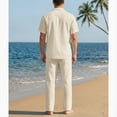 thumbnail image 6 of COOFANDY Men's Beach Outfits 2 Piece Linen Sets Casual Button Down Cuban Shirt and Loose Pant Sets, 6 of 10