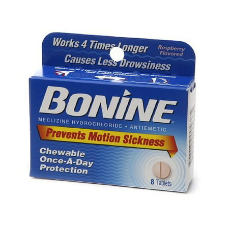 6 Pack - Bonine Motion Sickness Prevention Raspberry Chewable Tablets 8