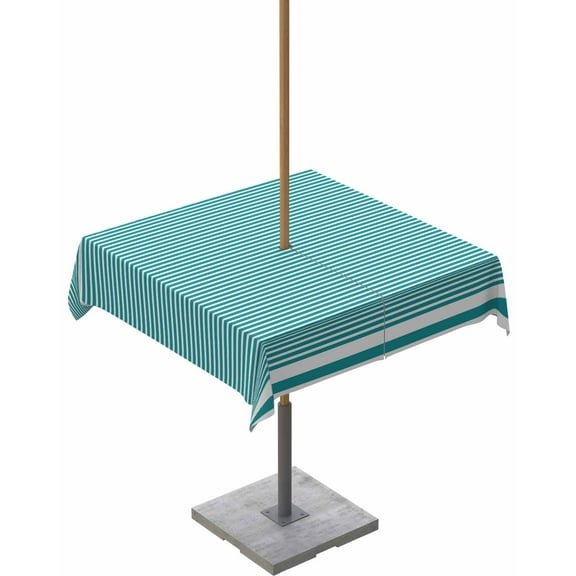 Fsddascl Farmhouse Aqua White Striped Outdoor Tablecloth - 60x60 Inch Square Dining Table Cover, Modern Stripes Waterproof Outdoor Table Cloth with Umbrella Hole & Zipper for Picnic/Patio/Party