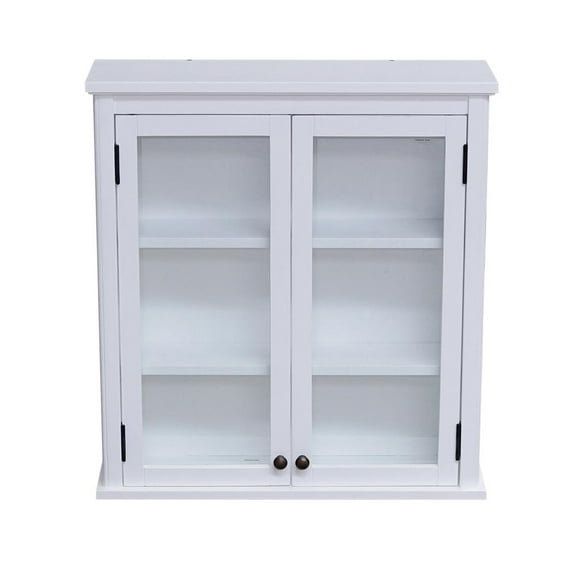Alaterre Furniture Dorset 27"W x 29"H Wall Mounted Bath Storage Cabinet with Glass Doors, White