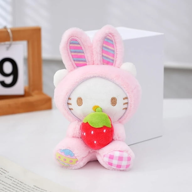 LLavero de conejo con vestido cruzado de Hello Kitty, muñeco de Sanrio de peluche, regalos Kawaii, colgante, juguetes lindos para el día de Pascua, fresa Extol, 15Cm Fivean unisex
