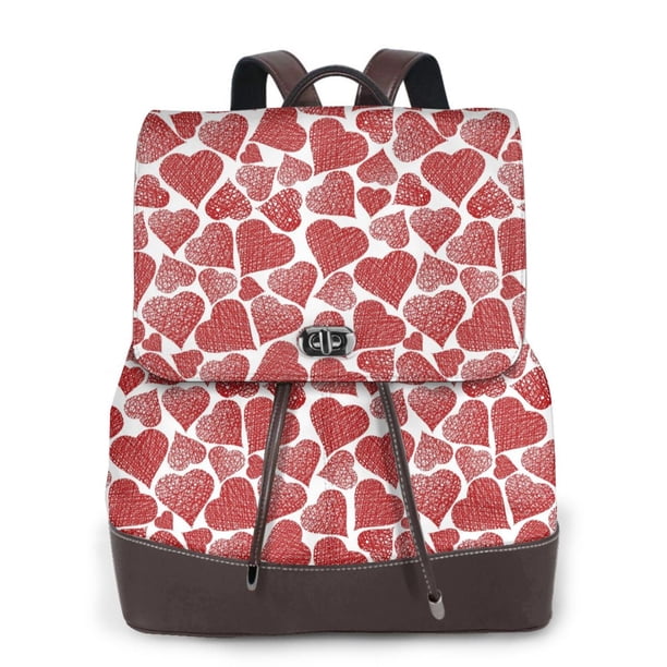 Easygdp Hearts Mochila de Cuero para Mujeres, Bolso de Hombro, Bolsos de Mano de Moda para Trabajo y Viajes