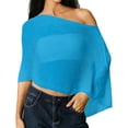 thumbnail image 2 of Helii Women's Mesh Poncho Cover Up, Hollow Out Knit Beach Poncho, Asymmetrical Sheer Cover Up, Lightweight Crochet Poncho for Swimsuit Vacation Beach Blue,One Size, 2 of 7