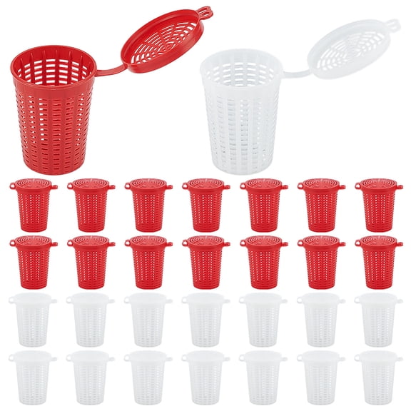 28Pcs 2 Colors Fish Trap Crawfish Cage Plastic Minnow Bait Holder Bucket Fish Cage Bait Box Feeder for Shrimp Earthworm Crabbing Carp Catfish Baiting