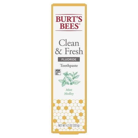 Burt's Bees Toothpaste with Fluoride, Clean & Fresh, Mint Medley, 4.7