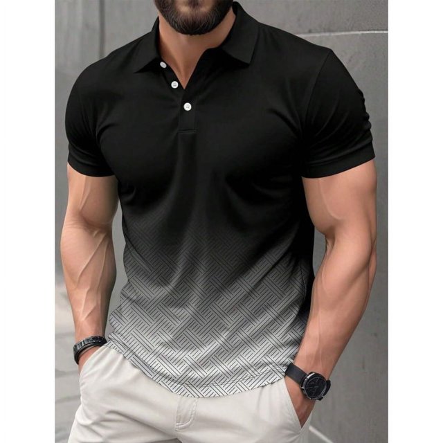 3D Printed Short Sleeve, Buttons Men's POLO Shirt Color Figure Men's Spring And Summer Street Laps T-Shirt