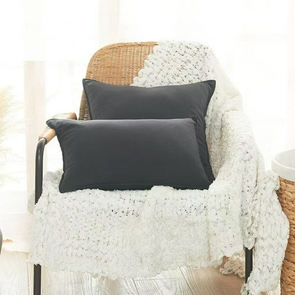 XmhyTop Decorative Pillow, 30*50 CM Dark grey Decor Pillow, 1 Pcs Throw Pillows with Washed Cotton Cover & PP Cotton Filling, Soft Cushion for Sofa, Bed, Living Room