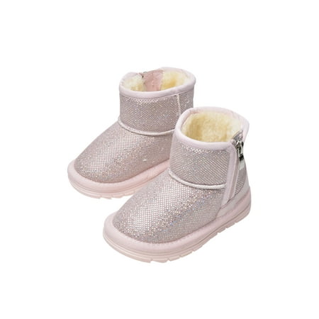 

SIMANLAN Girls Comfort Winter Boots Toddler Snow Boot Side Zip Warm Booties Shoes Bright Pink 9C
