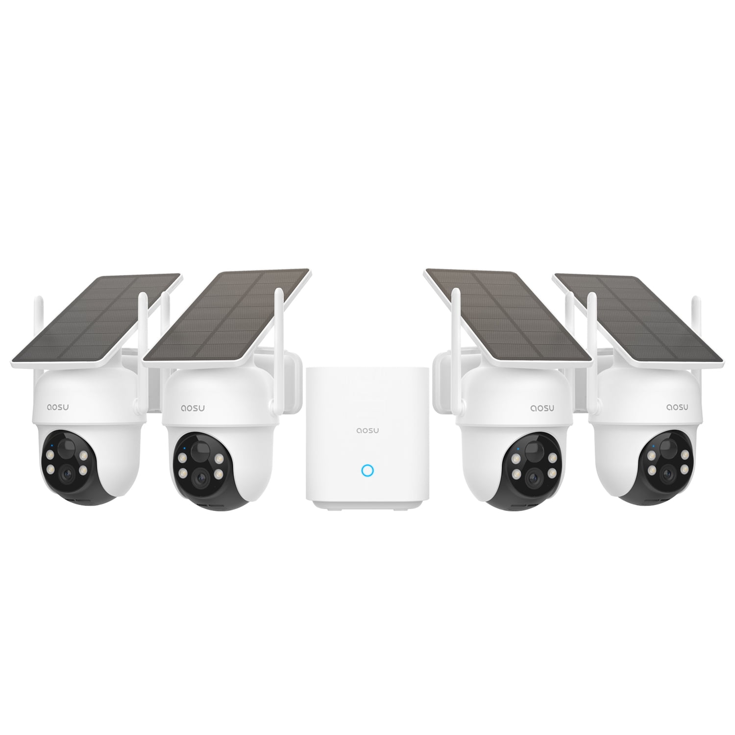 aosu 2K QHD 3.0-MP Dual-Band Wi-Fi Outdoor AI-Smart Solar Security Camera Kit with Panoramic PTZ Auto-Tracking and Home Station Recorder (4 Cameras) C9C-4H