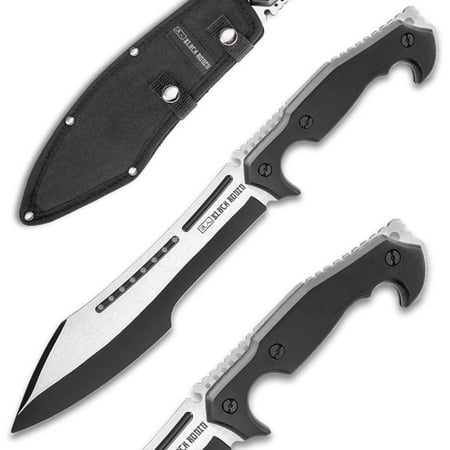 LJCP Stealth Machete and Sheath | Full-Tang Stainless Steel Blade | Black and Satin Finish |Ergonomic Wooden Handle Scales | Thumb-Jimping for Covert Missions | Tactical Knife - Length 16