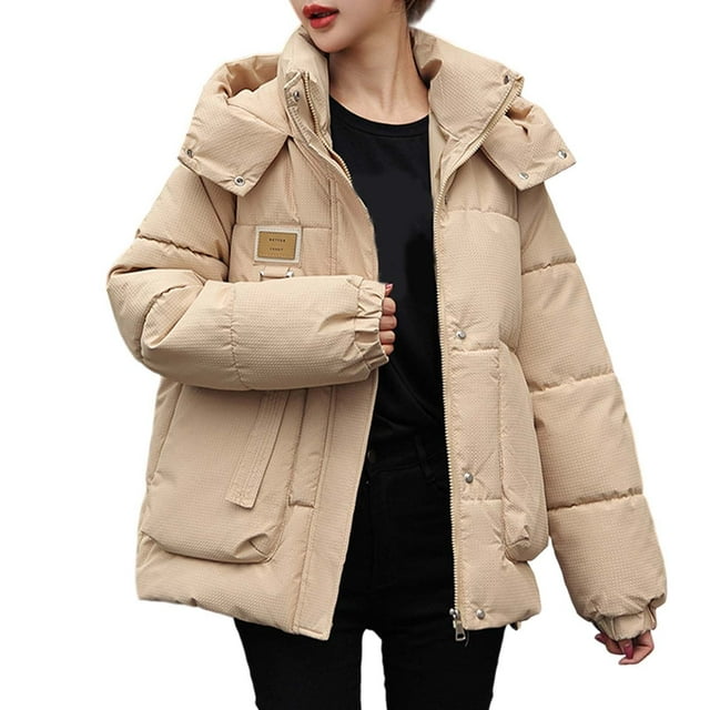 Women's Winter Hooded Short Jacket Ribbon Trim Lightweight Warm Coat Cold Weather Outerwear,Size:M