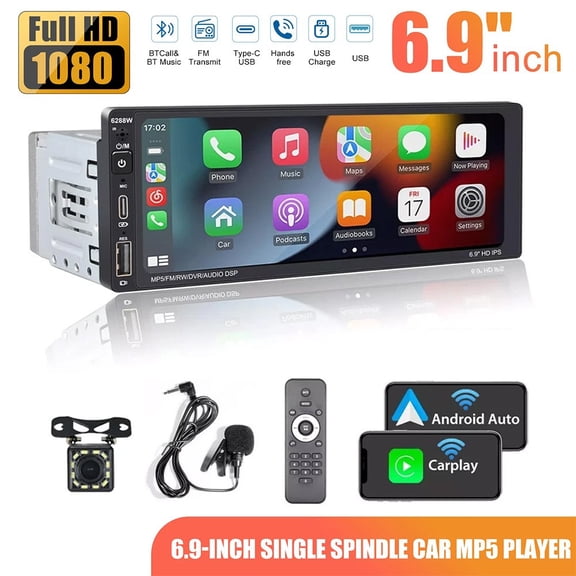 Single Din Car Stereo Wireless Apple CarPlay 6.9 touchscreen Bluetooth Radio USB