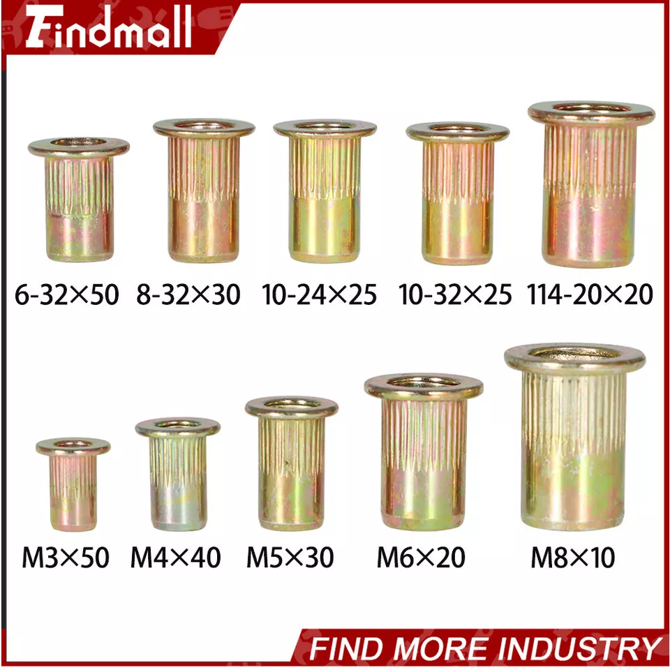 CIRCLE- Findmall 300Pack Zinc Steel Rivet Nut Kit 150Pcs Metric & 150Pcs Sae Rivnut