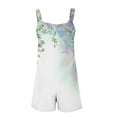 thumbnail image 4 of Tank Top Romper for Women Summer Flowers Print Tie Knot Front Short Jumpsuit with Pocket Wide Leg Loose Casual Outfits, White, M, 4 of 5