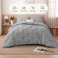 thumbnail image 3 of Queen Size Comforter Set, 7 Pieces Pintuck Down Alternative Bedding Set for All Season, Bed in a Bag with Comforter, Fitted Sheet, Flat Sheet, Pillowcases & Pillow Shams, Light Grey, 3 of 8