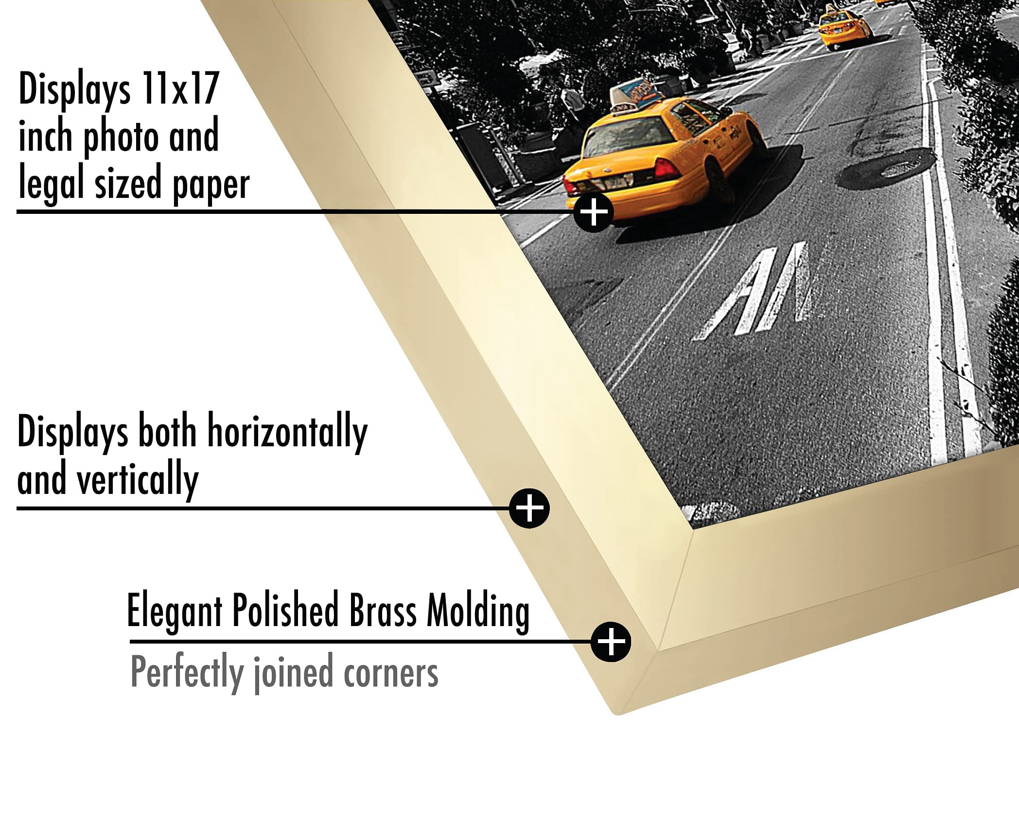 Americanflat 11x17 Picture Frame, MDF wood and shatter-resistant glass, portrait and landscape display, Gold