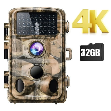 CAMPARK Trail Camera wtih SD card 4K 42MP Game Camera with Night Vision Motion Activated IP56 Waterproof 2.4 LCD Hunting Deer Trail Cam for Wildlife Monitoring