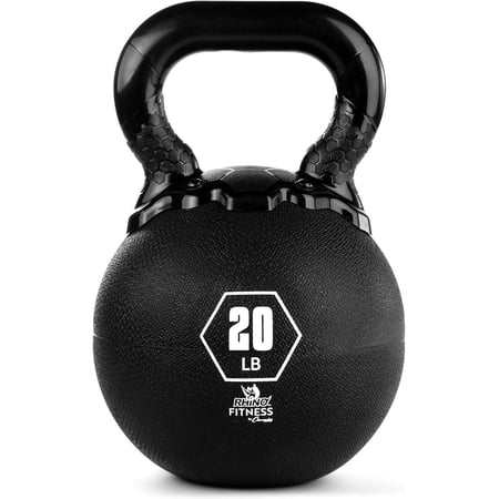 Champion Sports Rhino Kettlebell Weight, 20 lbs, Rubber, Black - Durable Kettle Bell with Smooth, Ergonomic Handle for Working Out - Free Weights for Exercises - Premium Strength Training Equipment