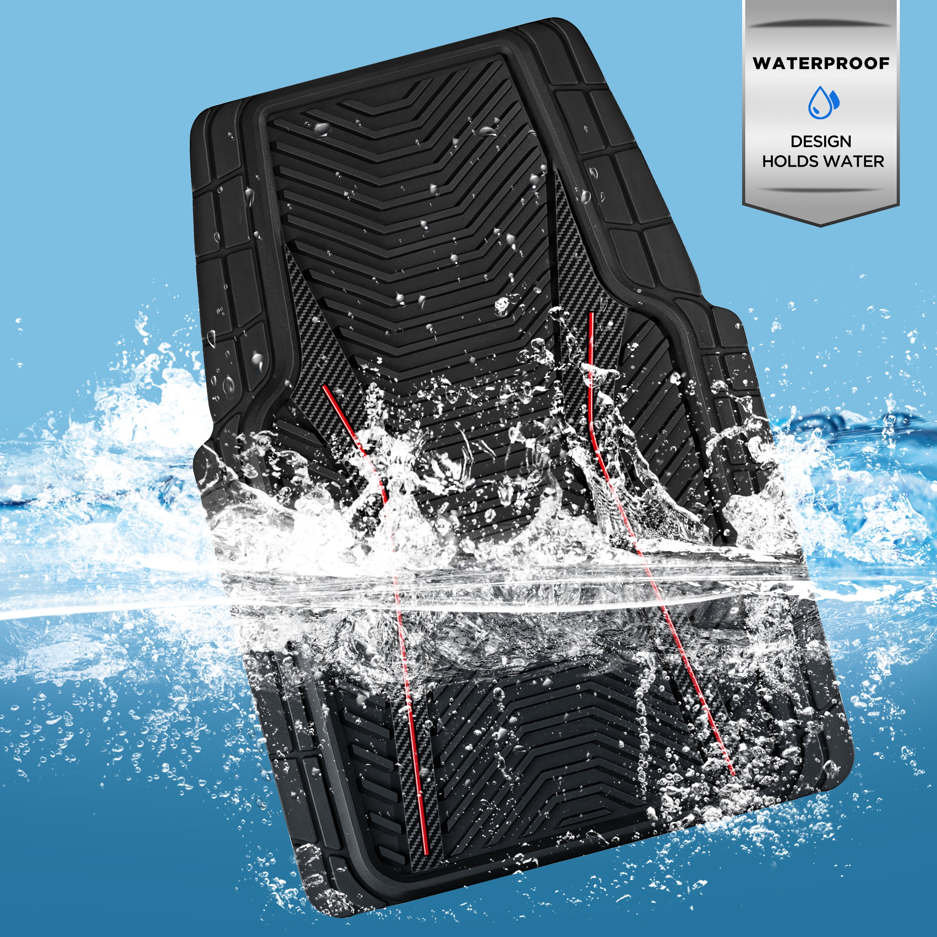 Auto Drive 4Piece Rubber Car Floor Mats Carbon Fiber Black - Universal Fit, 24WM17