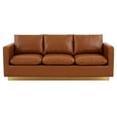 thumbnail image 5 of LeisureMod Nervo Modern Leather Upholstered Sofa With Gold Frame in Cognac Tan, 5 of 8
