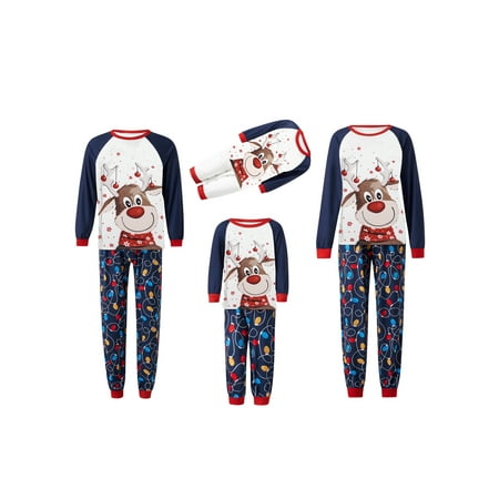 

wybzd Christmas Family Matching Pajamas Sets Sleepwear Pjs Jammies Holiday Long Sleeve Elk Tops Pants Xmas Loungewear Set