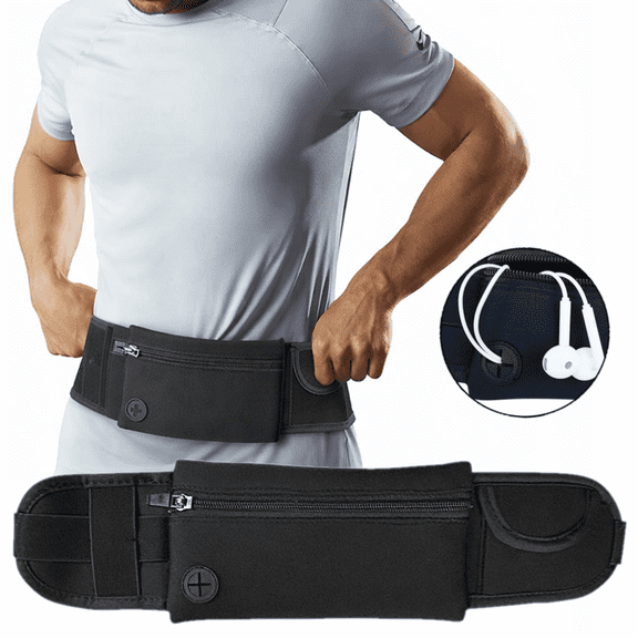 ASTRAEA Running Waist Bag Fanny Pack, Waterproof Sports Money Belt Phone Holder with Headphone Port for Man Women Jogging Hiking, Black