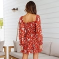 thumbnail image 4 of DPTALR Robe d'Été Décontractée à Manches Longues Col Carré Imprimé Floral pour Femmes, 4 of 6
