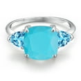 thumbnail image 3 of Gem Stone King 4.16 Ct Cushion Green Turquoise Swiss Blue Topaz 10K White Gold Ring (Size 5), 3 of 6