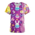thumbnail image 3 of Jinhomg Holiday Scrubs for Women Cute Bunny Rabbit Graphic Medical Scrub Top Casual Loose Short Sleeve V-Neck Nursing Uniform with Pockets Sales Today Purple S, 3 of 4