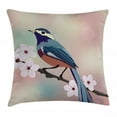 thumbnail image 1 of Almond Blossom Throw Pillow Cushion Cover, Sparrow Perching on a Japanese Sakura Tree Branch with Blurred Background, Decorative Square Accent Pillow Case, 20" X 20", Multicolor, by Ambesonne, 1 of 2