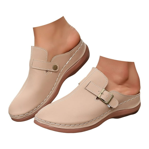 Dakaela Womens Slip on Clogs Mules Orthopedic Low Wedge Walking Shoes Backless Summer Sandals Khaki 7.5
