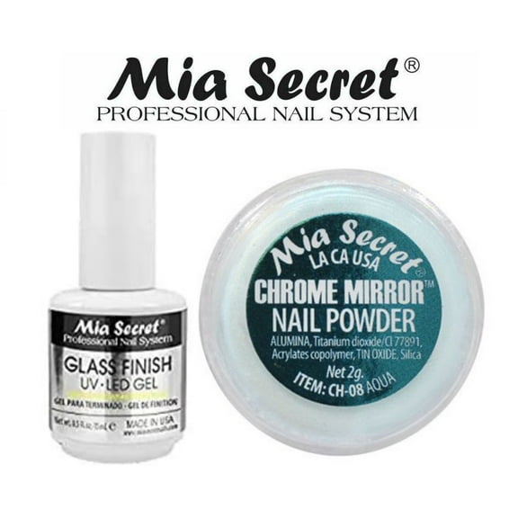 Mia Secret Glass Finish Gel (FG-6S)   Chrome Mirror Powder (CH-08) Aqua