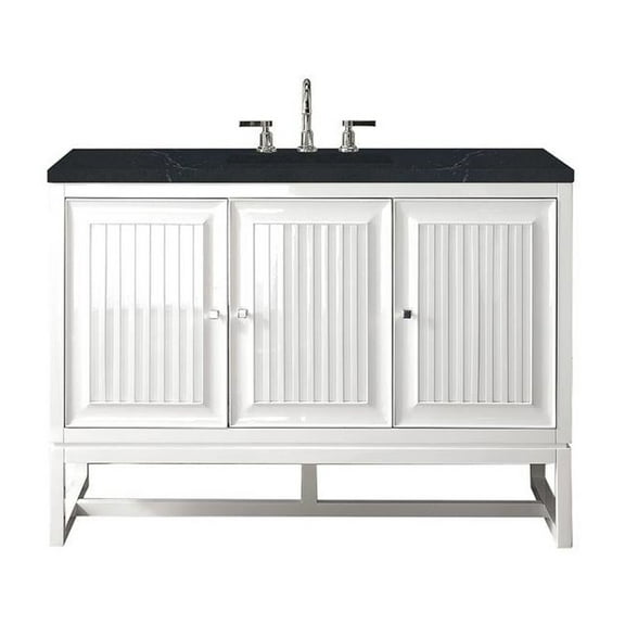 James Martin Vanities 48" Single Vanity Cabinet, Glossy White, w/ 3 CM Charcoal Soapstone Quartz Top