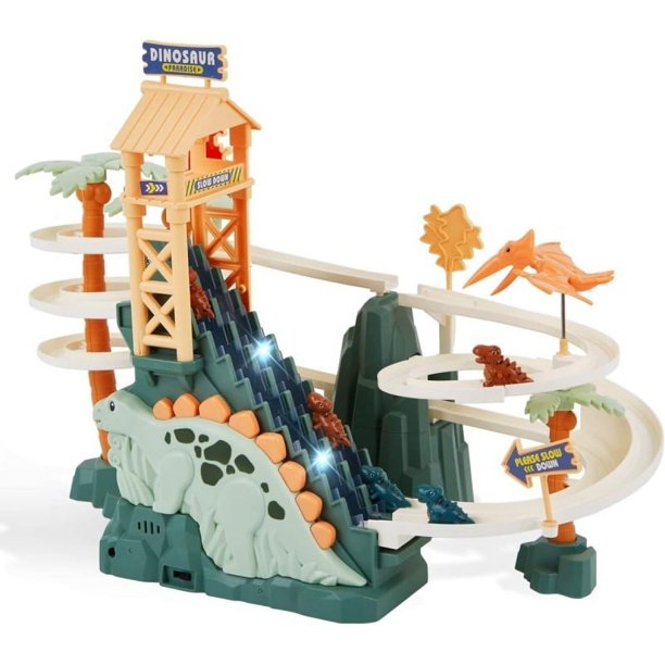 Juego de pista de carreras eléctrica de dinosaurios: pista de doble bucle, juguete educativo y de aprendizaje para niños de 3 a 7 años, para niños y niñas