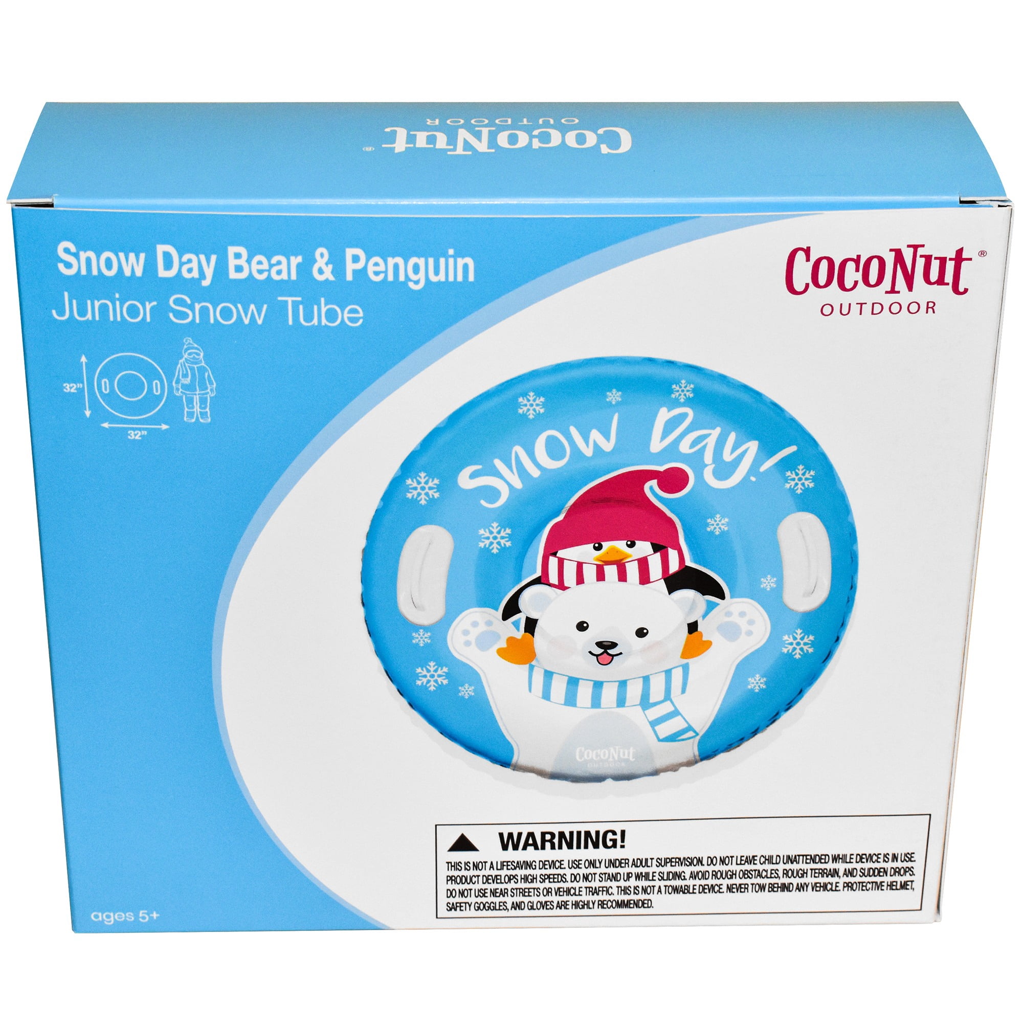 CocoNut Outdoor: Snow Day Bear & Penguin - 32" Inflatable Polar Bear & Penguin Junior Snow Tube - Heavy Duty Snow Sled with Sturdy Handles for Kids, Lightweight Snow Tube for Boys and Girls, Kids 5+