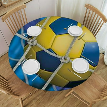 Cmefzd Soccer Goal and Sweden Flag Round Tablecloth Washable Table Cloth Decorative Table Cover for Dining Table Wedding Party White