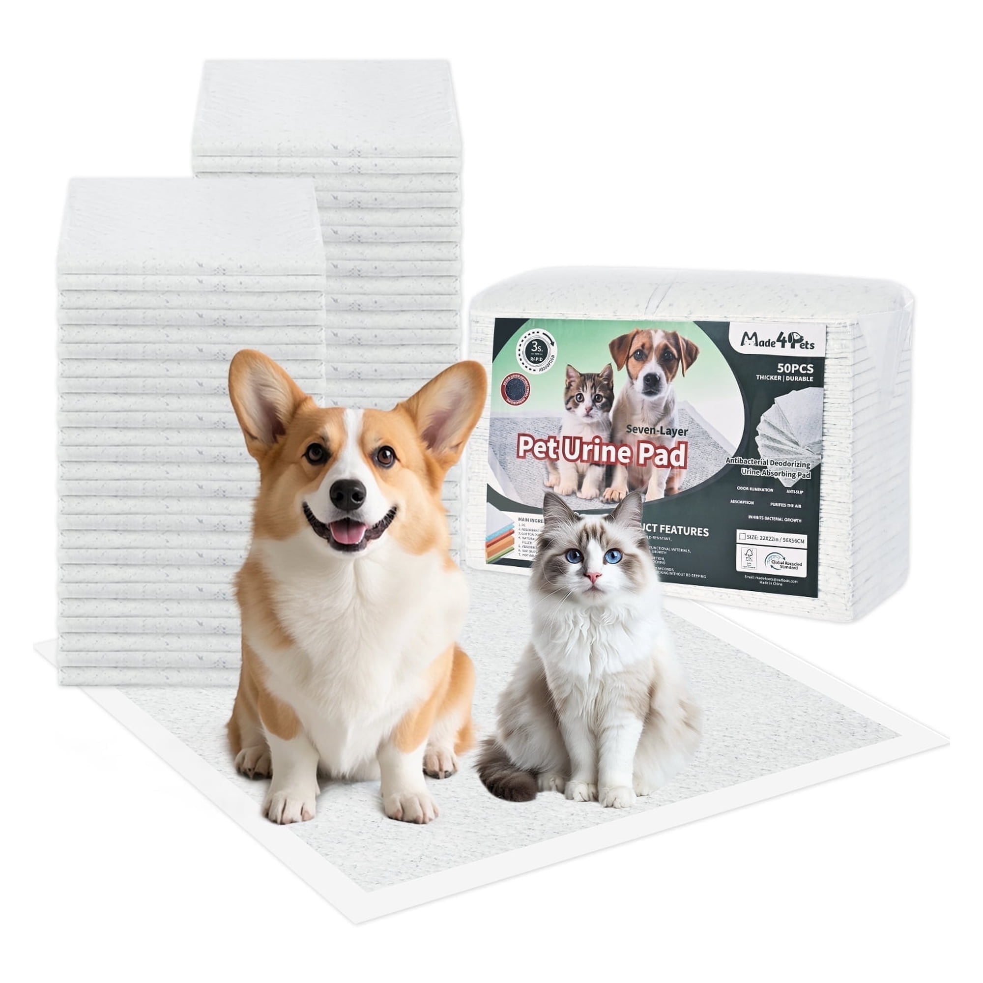 Madepets Dog and Puppy Pee Pads with Leak-Proof Quick-Dry Design for Potty Training，Pack of 50