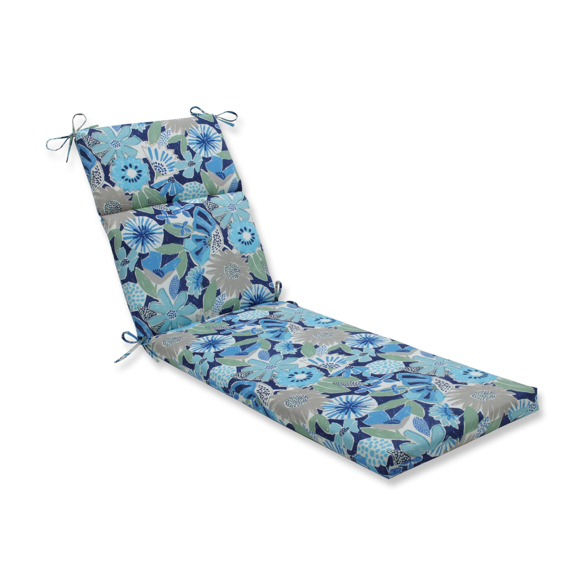 72.5" Blue and Green Floral UV Resistant Outdoor Patio Chaise Lounge