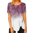 thumbnail image 2 of Summer Saving Wycnly Womens Shirts Irregular Button Down Hem Tops Casual Breathable Tunic Summer Short Sleeve Round Neck Ladies Flowers Print Tops and Blouses Purple m, 2 of 4