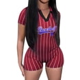 thumbnail image 2 of Short Sleeve V-Neck Loose Fit Polyester Bodysuit,Baseball Fashion Printed Jumpsuit for Women, 2 of 6