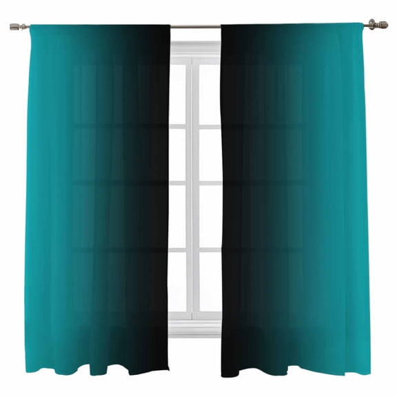 Sheer Curtains 63 inches Long, Turquoise and Black Gradient Light Filtering Sheer Window Curtains Rod Pocket Voile Drapes for Bedroom Living Room, 52"W x 63"L 2 Panels
