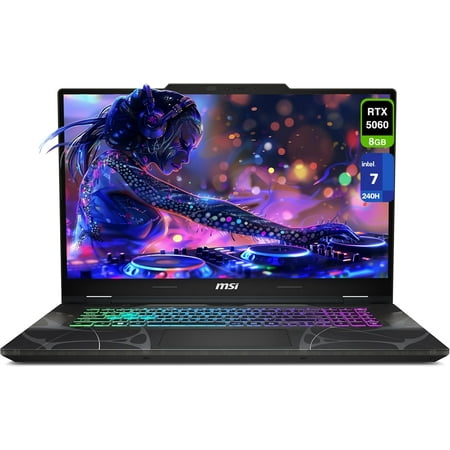MSI Cyborg 17 Gaming Laptop, Intel 7-240H, 16 GB DDR5 RAM, 1 TB PCIe SSD, 17.3" FHD (1920x1080) 144Hz Display, Nvidia G-Force RTX 5060, 4-Zone RGB Keyboard, W11 Home, Translucent Black