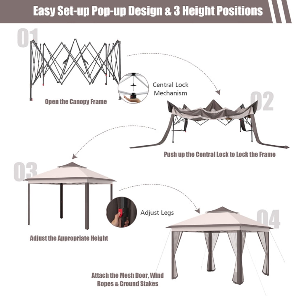 Aimee Lii 11 x 11 Feet 2-Tier Pop-Up Gazebo Tent Portable Canopy Shelter Carry Bag Mesh, Backyard Canopy Gazebo for Party Wedding, Beige Aimee Lii 11 x 11 Feet 2-Tier Pop-Up Gazebo Tent Portable Canopy Shelter Carry Bag Mesh, Backyard Canopy Gazebo for Party Wedding, Beige
