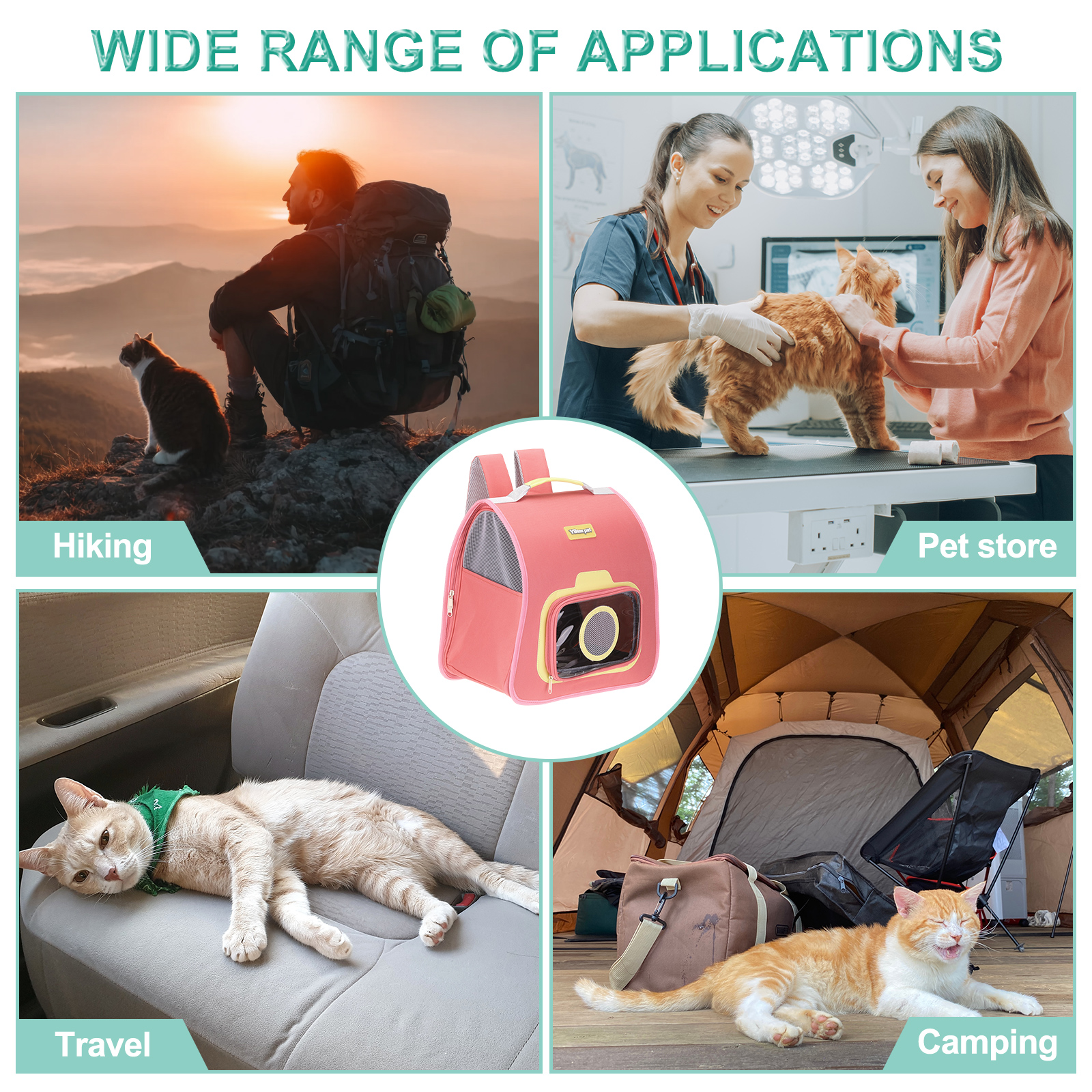 Cat Backpack Carrier, Large Space & Foldable, Breathable Pet Hiking Travel Backpack Pink