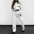 thumbnail image 2 of Fgnfyis Womens Tracksuits Set Womens Cargo Pant Two Piece Outfit Drawstring Full Zip Cropped Work Jacket and Drawstring Long Pant Sets Casual Pocket Solid Color Sweatsuit Trousers Sets White M, 2 of 6