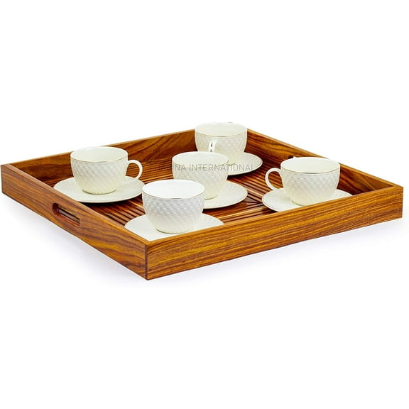 Nagina International Handcrafted Solid Rosewood Decorative Large Dinner Serving Tray | Natural Wood Serving Platter | Handmade Kitchen Breakfast Coffee & Tea Tray | Wooden Crafted Decor Gifts
