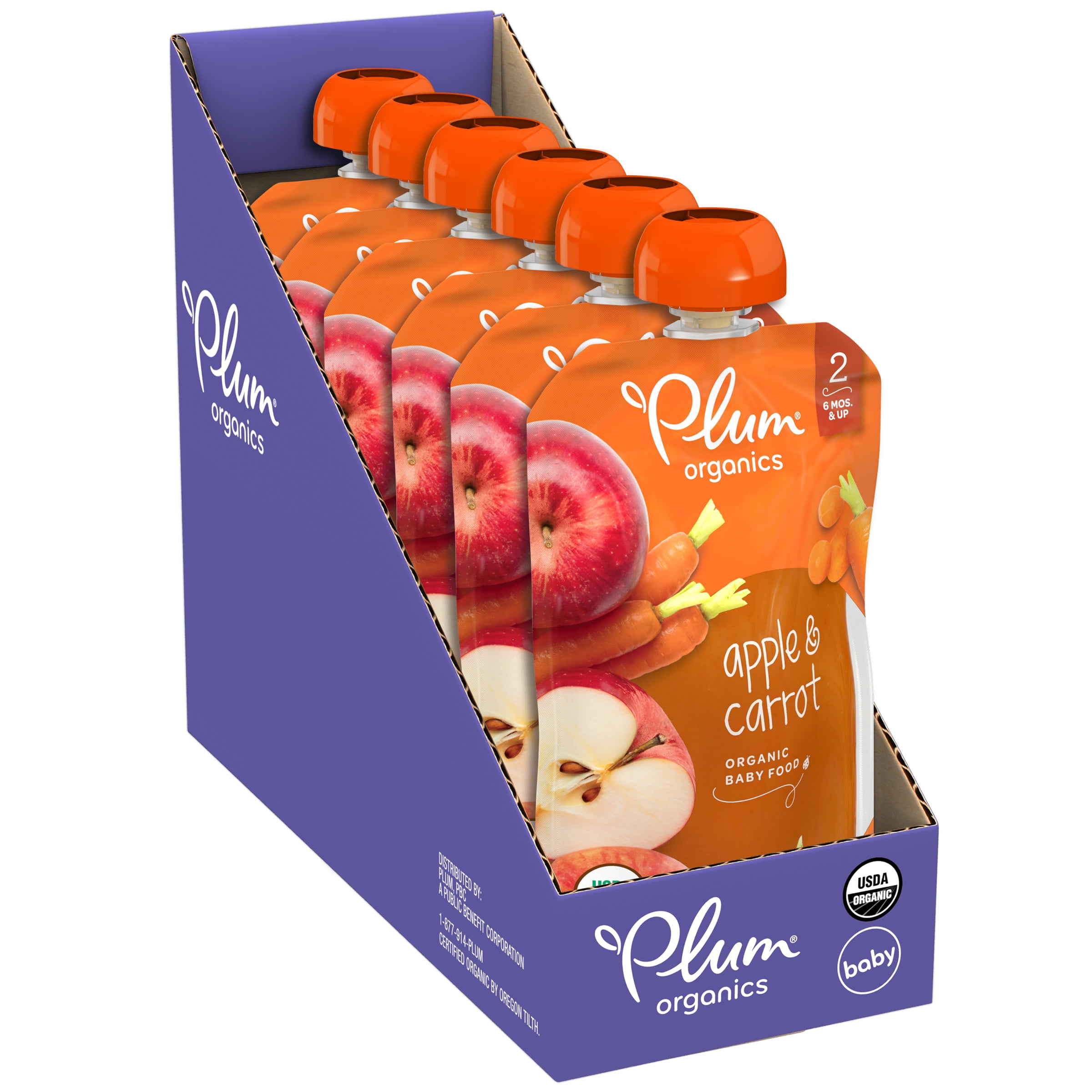 Plum Organics Stage 2 Organic Baby Food Pouches: Apple and Carrot - 4 oz, 6 Pack