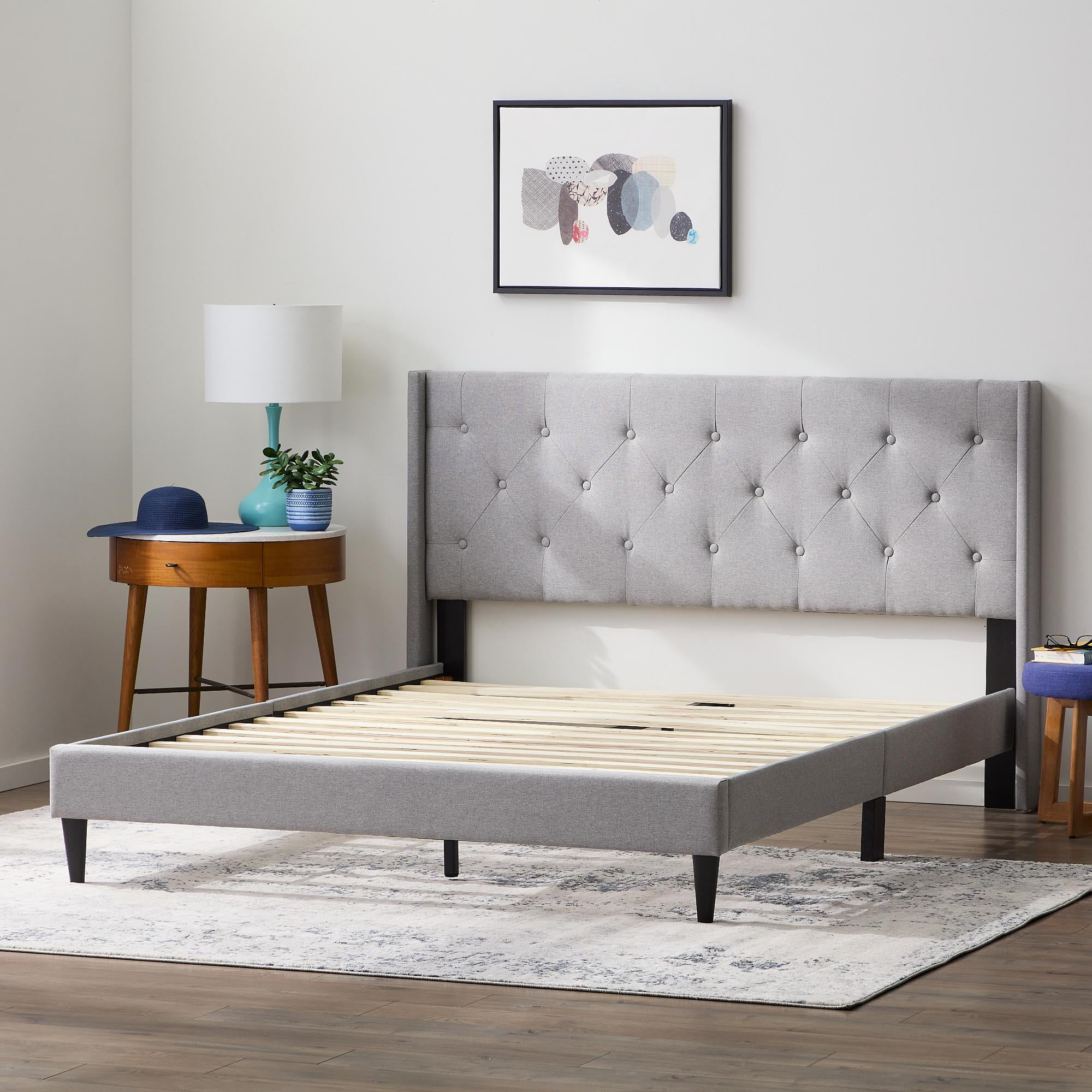 Rest Haven Astoria Wingback Tufted Upholstered Bed, Full, Gray
